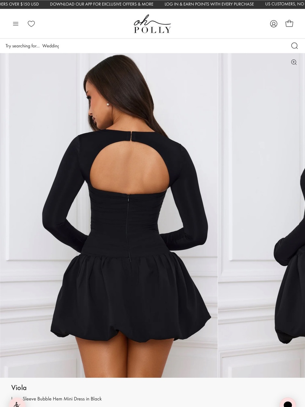 Oh Polly Black Long Sleeve Bubble Hem Mini Dress - Picture 2 of 7